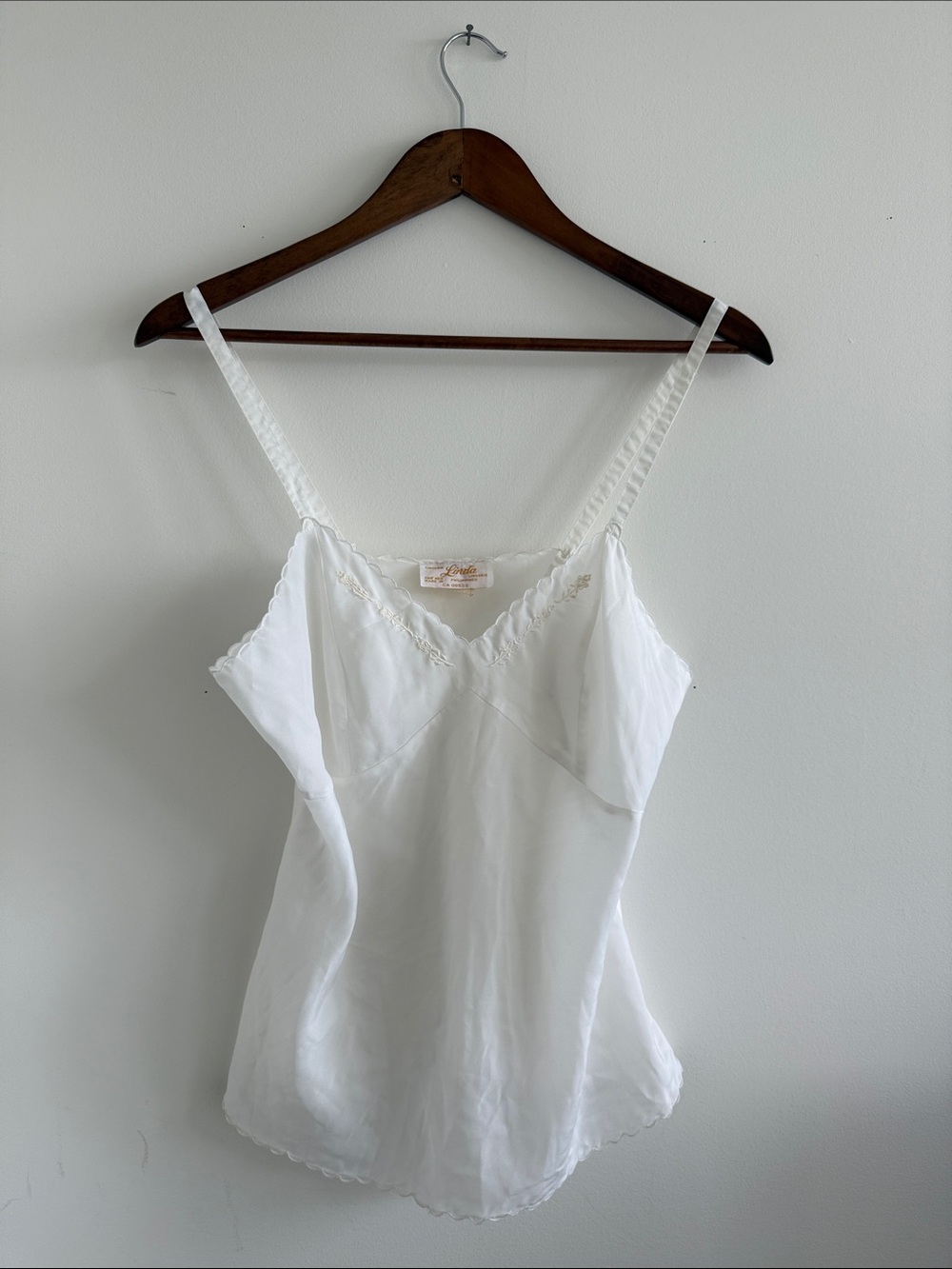 1960s Linda Lingerie White V-neck Satin Camisole Tank Top